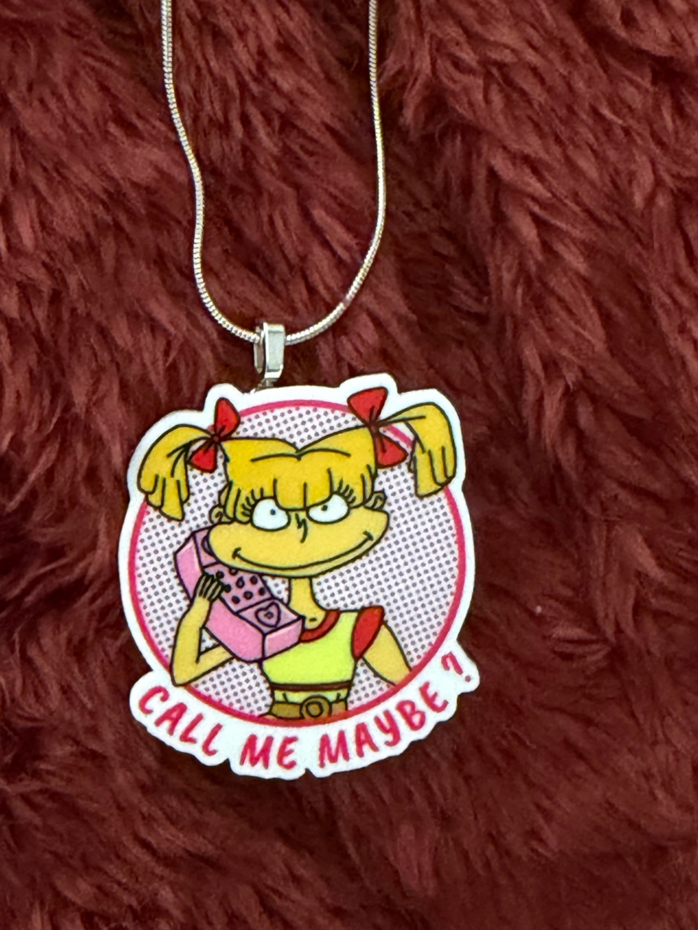 Call Me Maybe Cartoon Pendant Necklace - Pink & Yellow